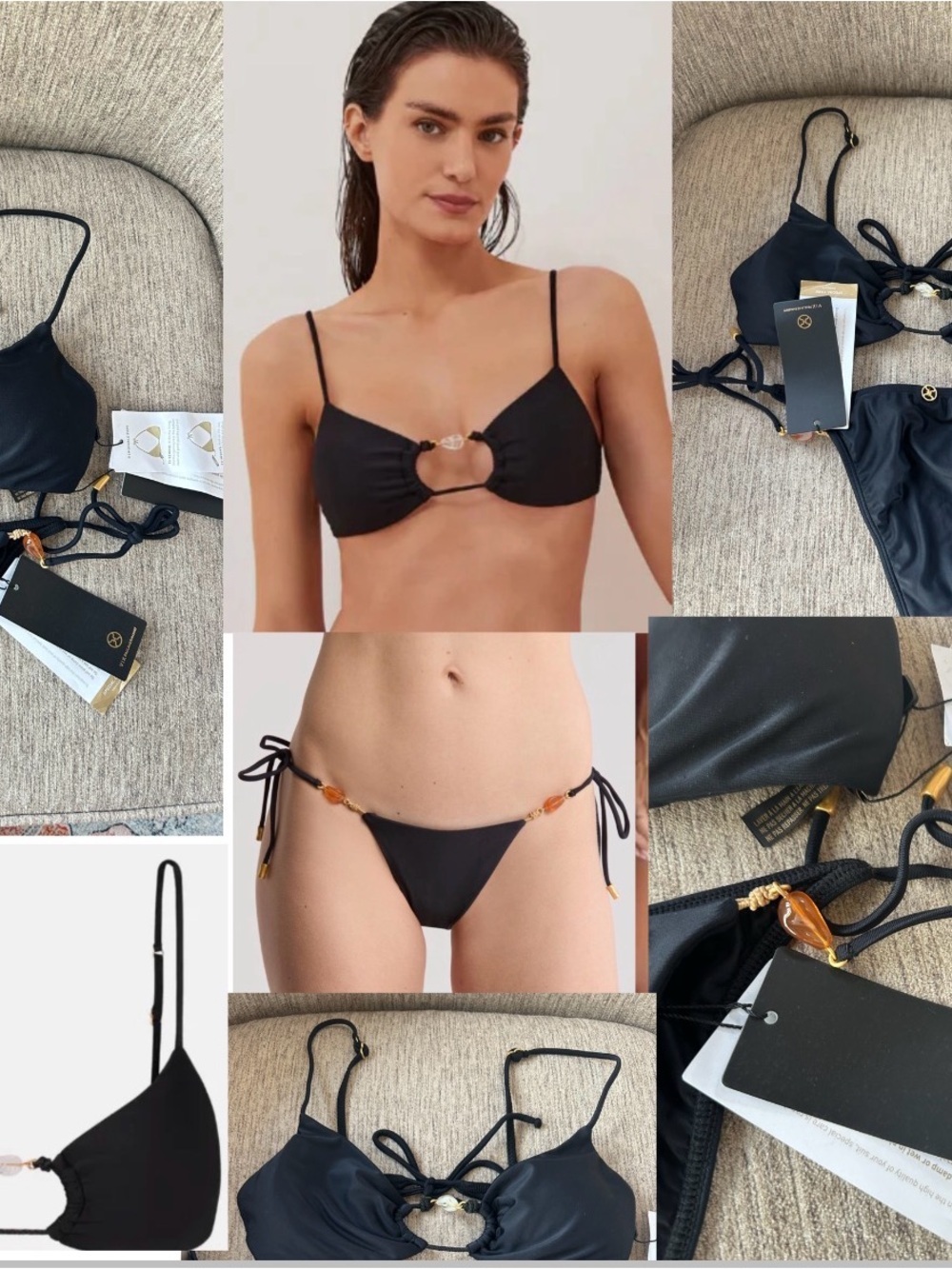 Vix Paula Hermanny Women’s String Bikini Set with Gold Accents size Large NWT.